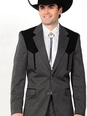 Men's Boise Circle S Suit Coat jacket Western-Style Grey and Black Blazer 54Long